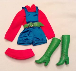 Vtg Talking Barbie Doll Outfit 1195 Blue N Pink Satin Romper Hat Boots