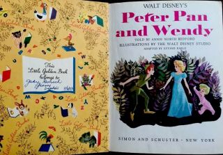DISNEY ' S PETER PAN & WENDY Vintage Childrens Little Golden Book 1st Ed 2