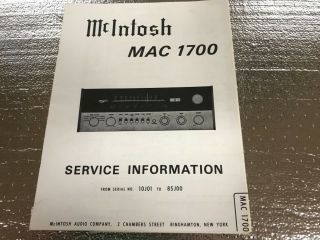 Mcintosh Service Information For Mac 1700