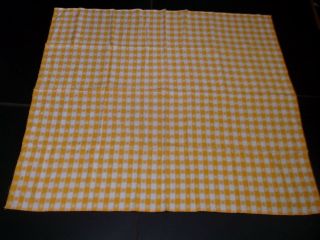 Vintage Tablecloth Yellow/white Checkered With Floral Design 52 X 47 Dr
