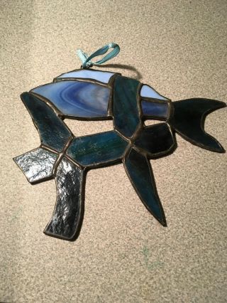 Vintage Old Stained Glass Fish Suncatcher B