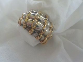 Vintage 925 Sterling Silver Ring With Gold Tone Pattern Signed Gpt Size 8.  75