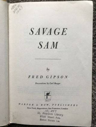 Savage Sam The Story of the Son of Old Yeller Vintage Book 1962 Fred Gipson 3
