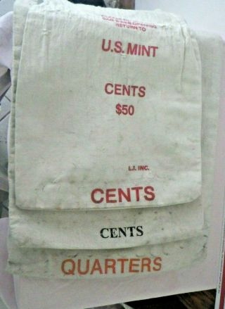 3 Vintage U.  S.  Canvas Money Bags Quarters & Cents
