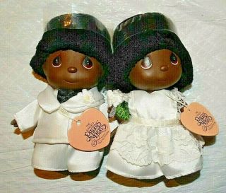 Vtg Precious Moments Hi Babies African American Bride & Groom Dolls 1988