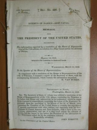 Government Report 3/14/1838 Us Isthmus Of Darien Ship Canal Panama 1 Map History