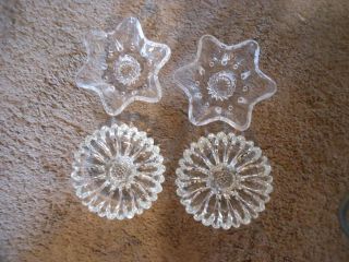 Vintage Clear Glass Taper Candle Holders,  Star,  Sunflower,  4 Total