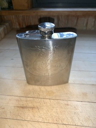 Vintage Stainless Steel Flask Marked 1997 A.  A.  D.  L.  P.  Alice In Wonderland Design