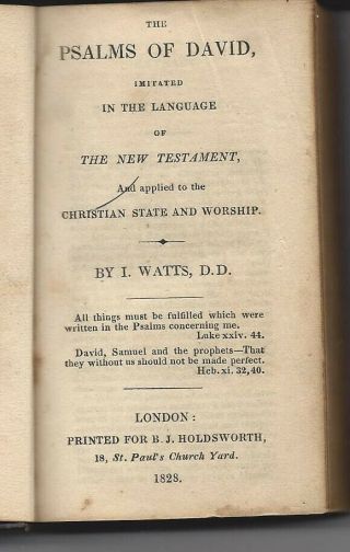 1828 WATT ' S BOOK HYMNS PSALMS OF DAVID LANGUAGE TESTAMENT SMALL BOOK LEATHER 3