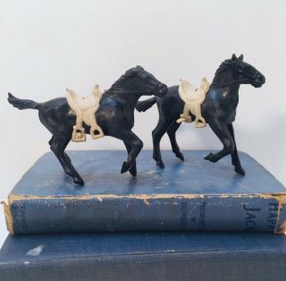 Vintage 1950’s Black Toy Horses With Rubber Saddles / Western Cowboy