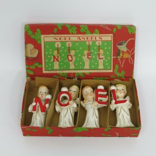 Vintage Commodore Ceramic Noel Angels Candle Holder Set Box Japan