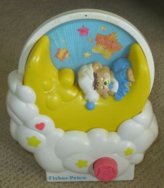 Vintage Fisher Price 1985 Teddy Beddy Bear Crib Music Box Moon Lullaby Toy 1402