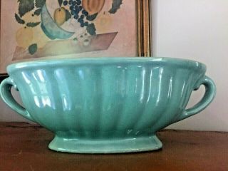 Large Vintage Usa Art Pottery Planter With Handles - Turquoise - Stamped 864