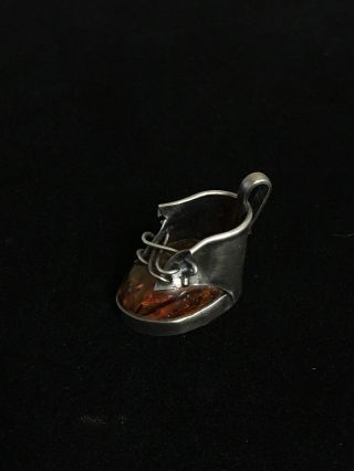 Vintage Sterling Silver 925 Amber Glass Shoe Charm Pendant