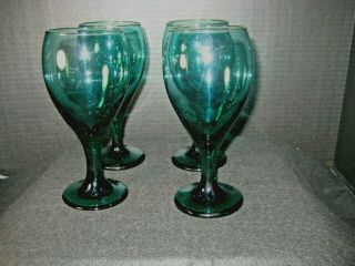 Vintage Libbey Teal Green Wine /water Goblet Glasses W/ Gold Rim Edge 7 " Set 4
