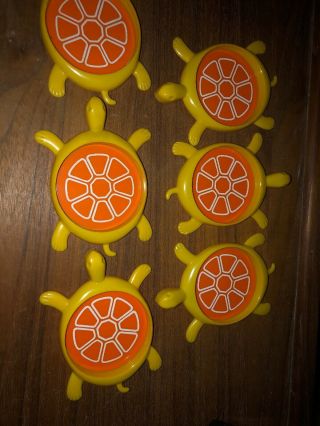 Set Of 6 Vtg Mid Century Mod Plastic Turtle Coasters Orange Yellow Usa Ee1