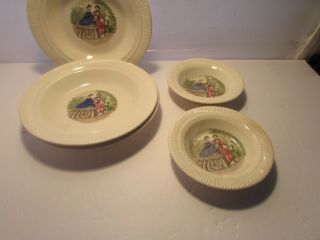 5 Vintage Plates 3 Soup 2 Small Dishes Godey Prints By Salem China Co U.  S.  A