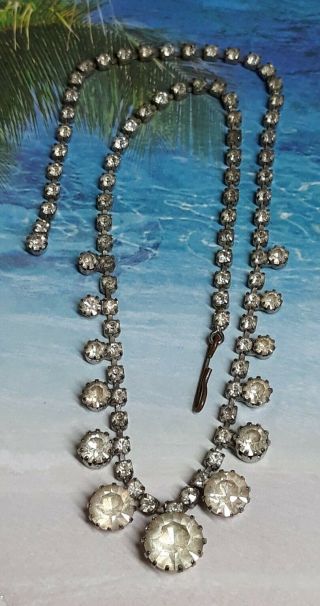 Vintage Clear Crystal Rhinestone Choker Necklace 15 " Long