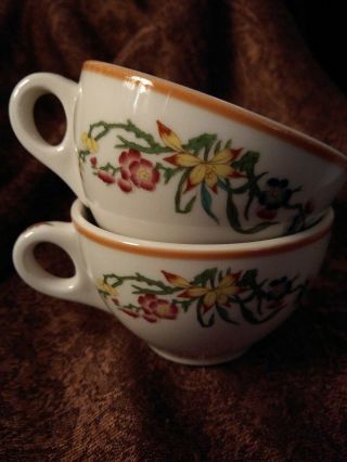 2 Vintage Syracuse China Restaurant Ware Coffee Cups Floral Usa Orange Stripe