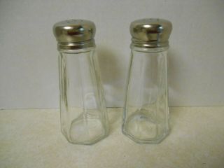Vintage Large Gemco Glass Paneled Salt And Pepper Shakers Stainless Steel Tops