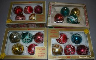 4 Boxes Vintage Christmas Tree Ornaments Blue Red Glitter Glass Kresge Germany