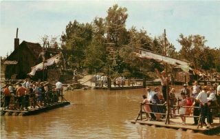 D - 108.  Vintage Raft To Tom Sawyer Island " Ccc Shield " Disneyland Postcard