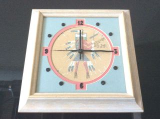 Vintage Native American Sand Painting Framed Clock Matted And Framed