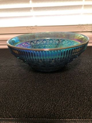 Vintage Blue Carnival Glass Bowl Pre - Owned