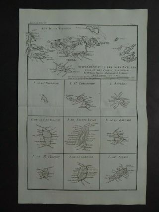 1780 Bonne Atlas Map Virgin Islands - Lesser Antilles - Caribbean Isles Vierges