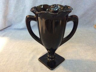 Vintage Le Smith Black Glass Vase With Dancing Nymphs Ruffled Top