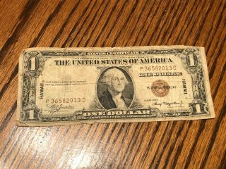 Vintage Silver Certificate $1 One Dollar Us 1935 W/ Hawaii Stamp Shippng