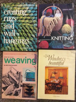 4 Vintage Craft Books Creating Rugs & Wall Hangings,  Knitting,  Weaving,  Windows