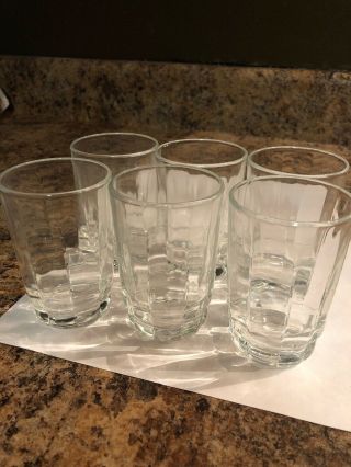 Set Of 6 Vintage Arcoroc Clear Glass Paneled Juice Drinking Glasses 3.  5 " Tall