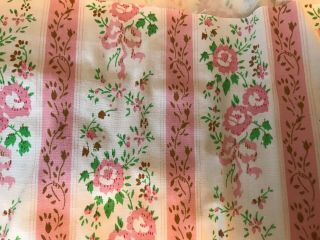 Vintage Cotton Pillow Ticking Fabric Pink Flowers Swags Stripes Cottage Bty