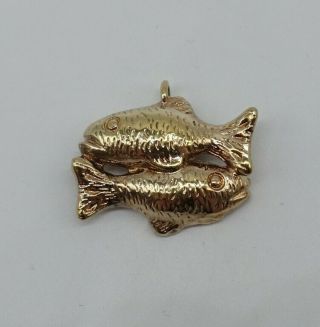 Pisces Horoscope Zodiac Double Fish Gold Over Sterling Silver Charm/pendant Vtg