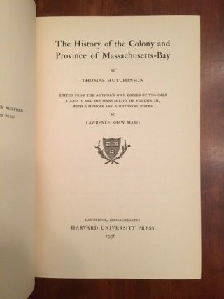 History Of The Colony & Province Of Massachusetts - Bay,  Vol.  Ii,  Hutchinson,  Mayo