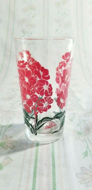 Vintage Phlox Flower Peanut Butter Glass Drinking Tumbler Red