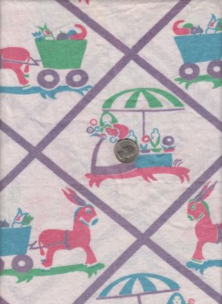 Vintage Feedsack Donkey Cart Novelty Feed Sack Quilt Sewing Fabric 26 X 34