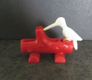 Vintage Red & White Hummingbird Bird Tabletop Toothpick Holder Dispenser