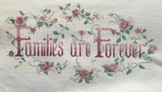 Completed Finished Cross Stitch,  Families Are Forever,  Vintage