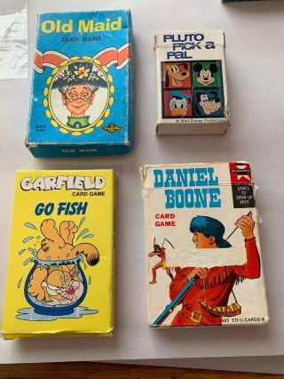 Vintage Playing Card Games - Daniel Boone.  Old Maid.  Pluto Pick A Pal,  Garfield