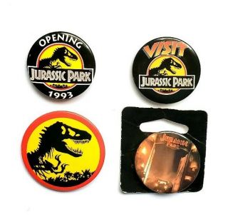 Vintage 1993 Jurassic Park Movie Promo Button 7 Visit Opening Spielberg Pin Set