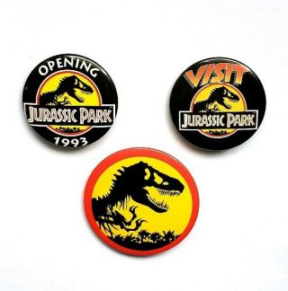 Vintage 1993 Jurassic Park Movie Promo Button 6 Visit Opening Spielberg Pin Set