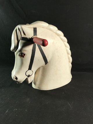 Vintage ROCKING HORSE HEAD White Heavy Plastic w/Red Wood Handles 9x8 5