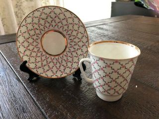Vintage Ussr Lomonosov Bone China Tea Coffee Cup Saucer Set Rose Net.