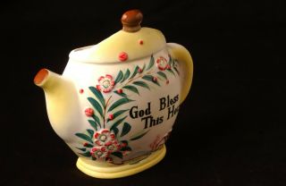 Vintage Lefton Wall Pocket Tea Pot Teapot God Bless This House 216