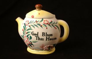 Vintage Lefton Wall Pocket Tea Pot Teapot God Bless This House 216 4