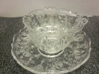 Vintage Cambridge Rose Point Crystal Cup And Saucer