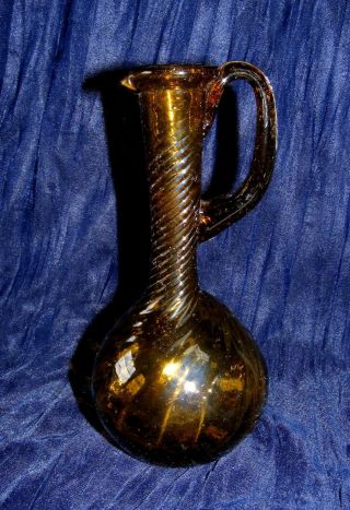 Vintage Hand Blown Amber Swirl Pitcher - 7 " Tall - Collectible Pc