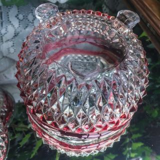 Vintage Indiana Glass Ruby Flash Diamond Point Footed Nut Bowl Scalloped Rim 5” 5